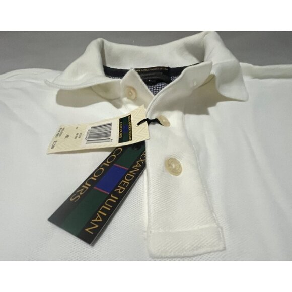 Alexander Julian Colours White Polo Shirt L 100% Cotton New With Tags Stain On F - Picture 7 of 9